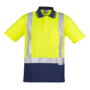 Mens Hi Vis Spliced Short Sleeve Polo - Shoulder Taped