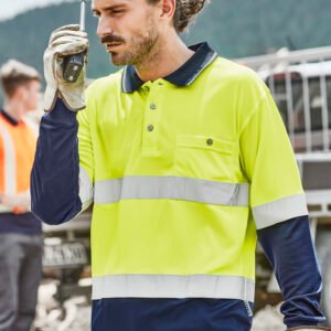 Mens Hi Vis Spliced Long Sleeve Polo - Hoop Taped