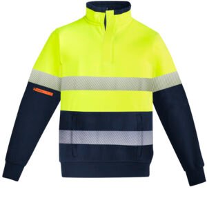 Mens Orange Flame Hi Vis 1/4 Zip Brushed Fleece Pullover - Hoop Taped