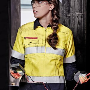 Womens FR Closed Front Hooped Taped Spliced Shirt
