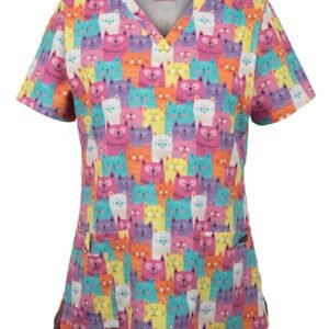 JB's LADIES SCRUB TOP PRINTED CAT