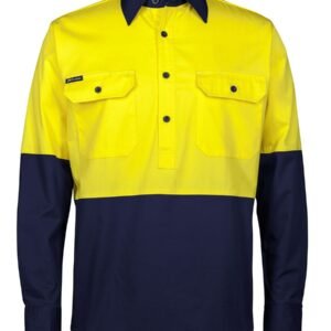 JB's HI VIS CLOSE FRONT L/S 150G WORK SHIRT